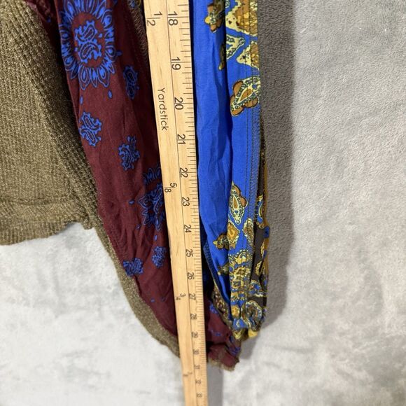 Free People We  The Free Top M Blossom Thermal Boho Green Patchwork Sleeves - Picture 7 of 8